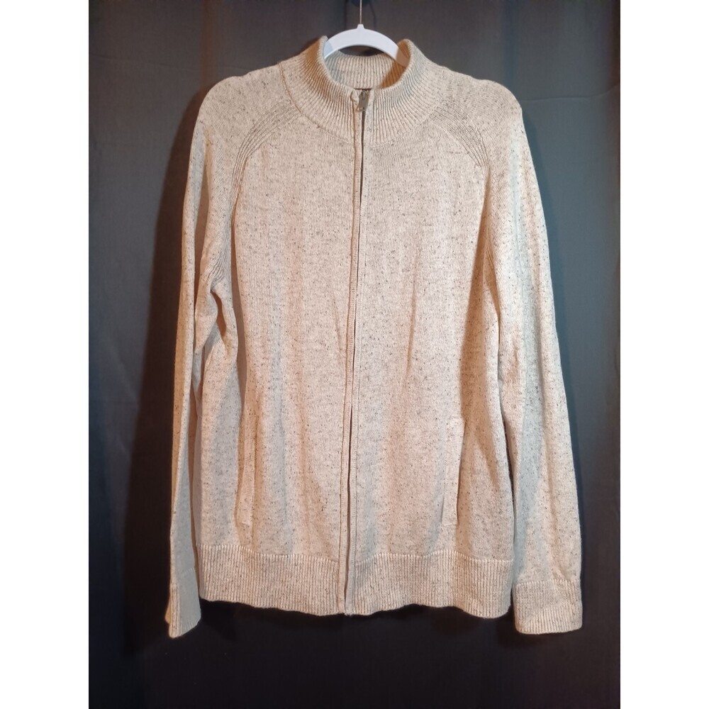 EXPRESS XL Women’s Knit Full Zip Sweater Jacket Cream Cotton Linen Blend